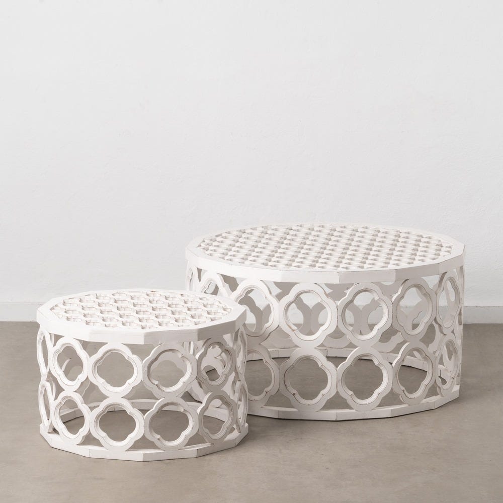 lolahome Set de 2 mesas geométricas blancas