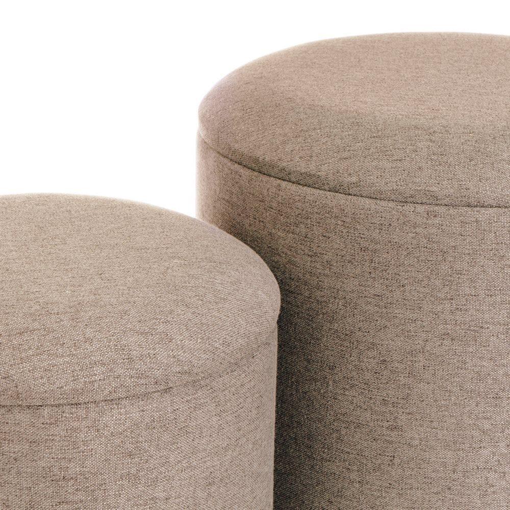 lolahome Set de 2 puff baúl redondos de lino