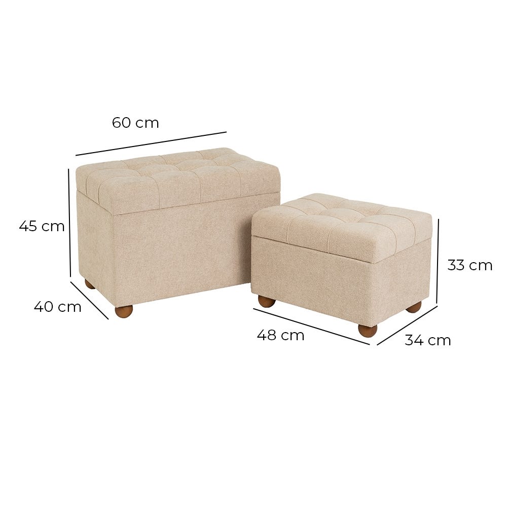 Lolahome Set De 2 Puff Baúl Tapizados Lino