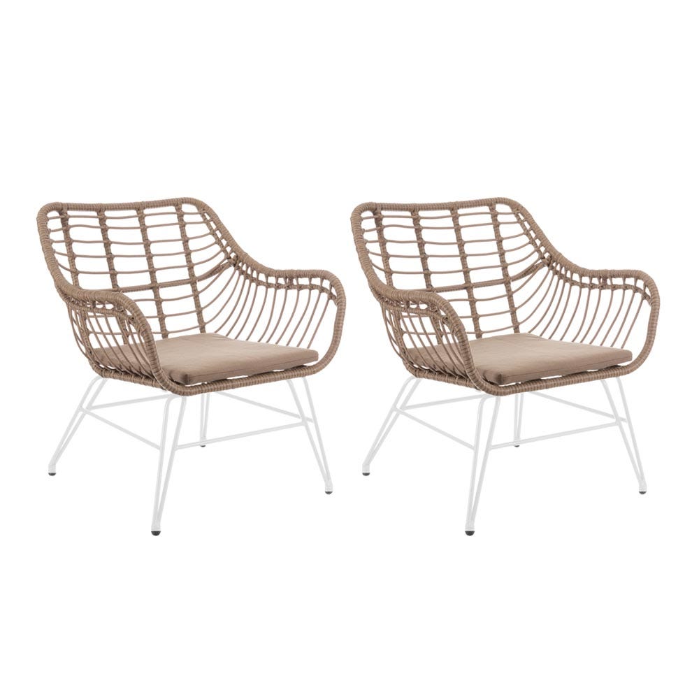 lolahome Set de 2 sillones de jardín Ariki blanco