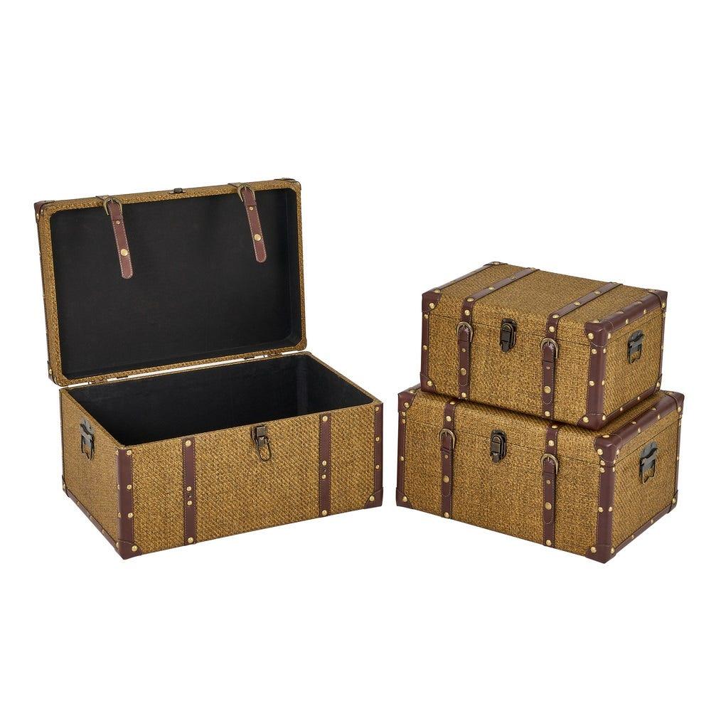 lolahome Set de 3 baúles de viaje marrones y beige