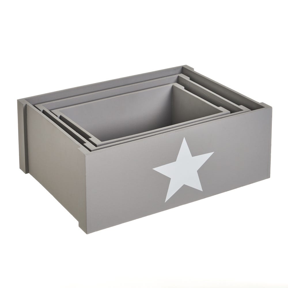 lolahome Set de 3 cajas juguetero de madera grises