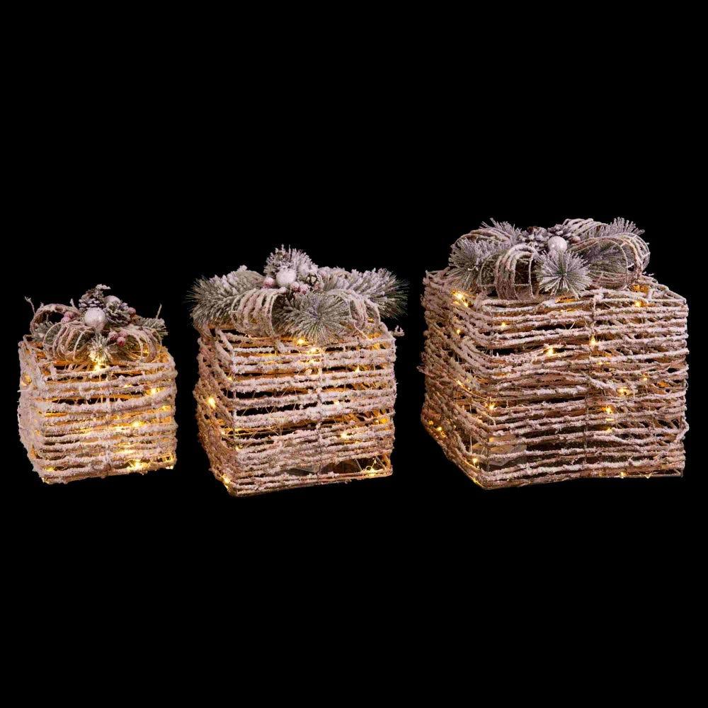 lolahome Set de 3 regalos blancos con luz de pila