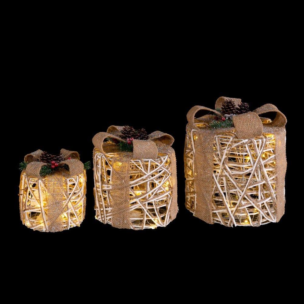 Lolahome Set De 3 Regalos Dorados Con Luz De Pila