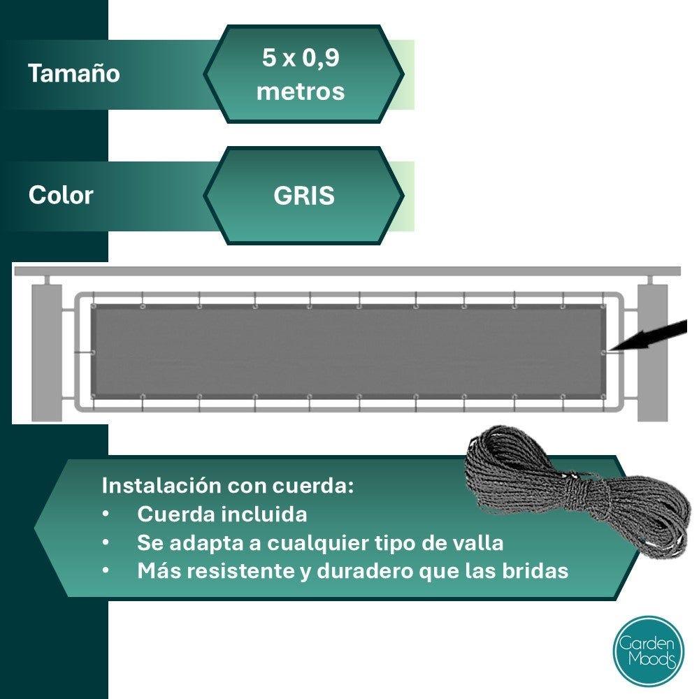 Lolahome Malla Ocultación Balcón 90 % Densidad Ocultación Gris De HDPE De 5x0 90 Metros