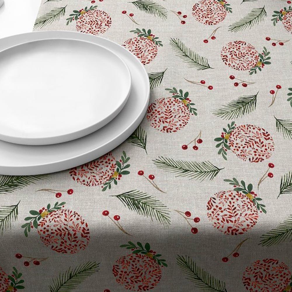 Lolahome Mantel Antimanchas De Ramas De Pino De Tela De Algodón Orgánico Rojo Y Verde De 135x295 Cm