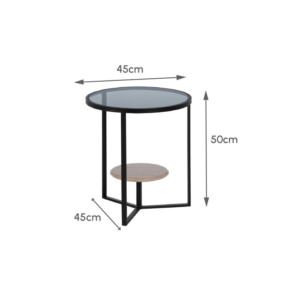 Lolahome Mesa Auxiliar Con Estante De Cristal Y Metal Negra Y Natural De 45x50 Cm