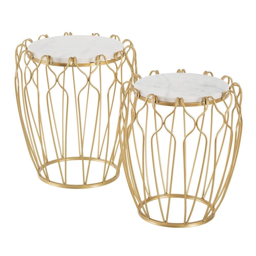 Lolahome Mesa Auxiliar Geométrica De Mármol Blanco Grande