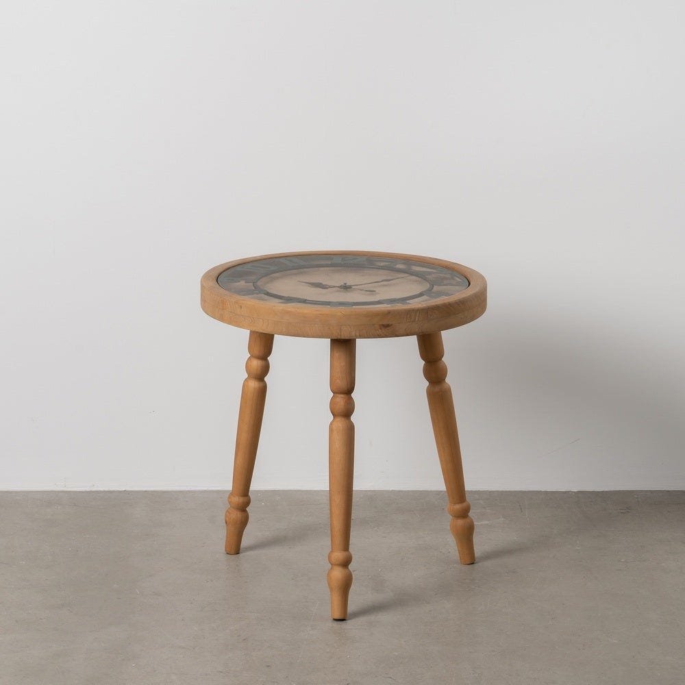 Lolahome Mesa Auxiliar Redonda Reloj De Madera De Abeto