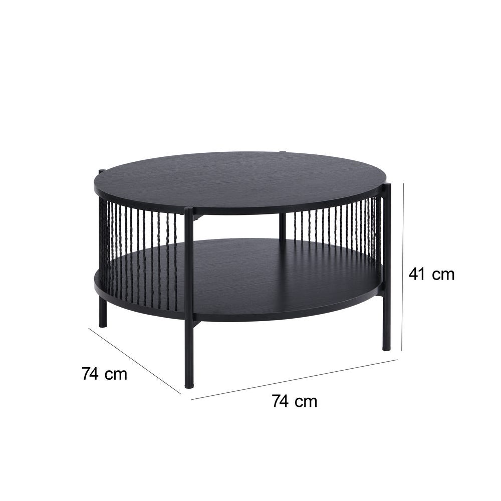 lolahome Mesa de centro de cuerdas de arpillera y madera negra de Ø 70x41 cm