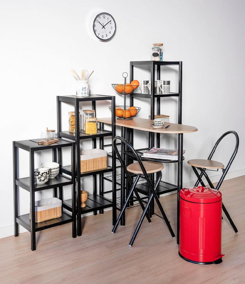 lolahome Mesa de cocina alta con 2 taburetes plegables negro y natural