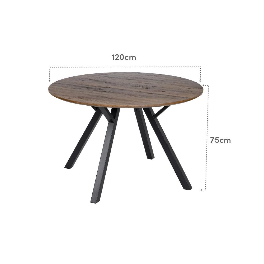 Lolahome Mesa De Comedor Redonda Para 4 Personas De Madera DM Natural Y Metal Negro De Ø 120x75 Cm