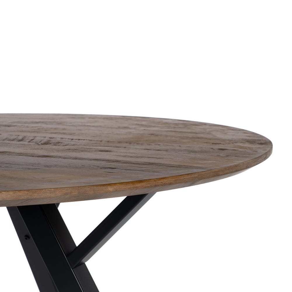 lolahome Mesa de comedor redonda para 4 personas de madera DM natural y metal negro de Ø 120x75 cm