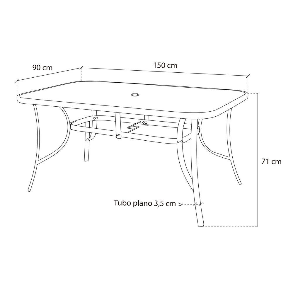 Lolahome Mesa De Jardín Neila De Cristal Y Acero. De 150x90x75 Cm. Resistentes: Cristal Templado Acero Anticorrosión. Para 6 Personas. Para Exterior. Classic
