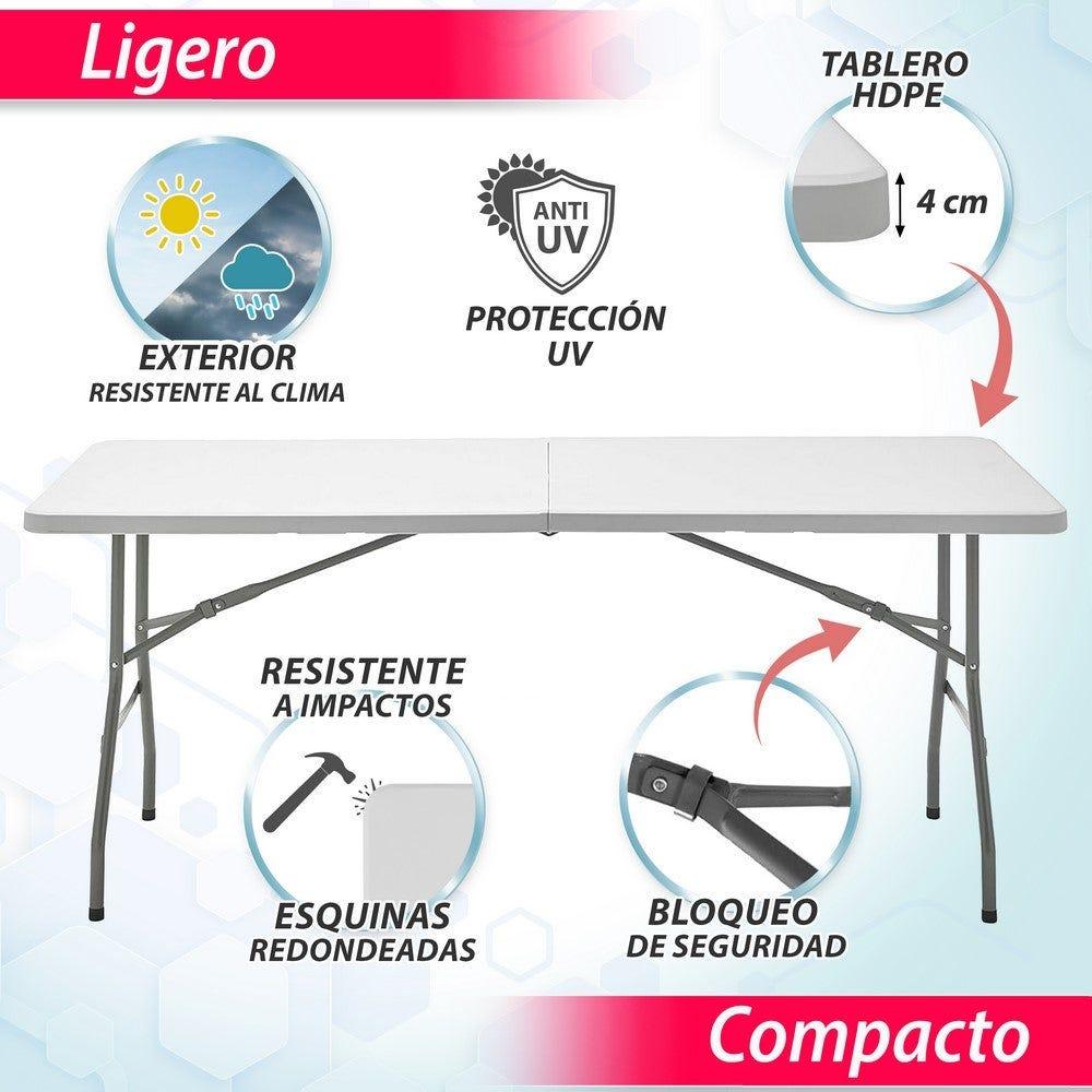 Lolahome Mesa Plegable De Acero Anticorrosión Y HDPE (De 180x70x74 Cm). Resistente Fácil Transporte Fácil Montaje. Ideal Acampadas Picnic Catering Jardín Terraza