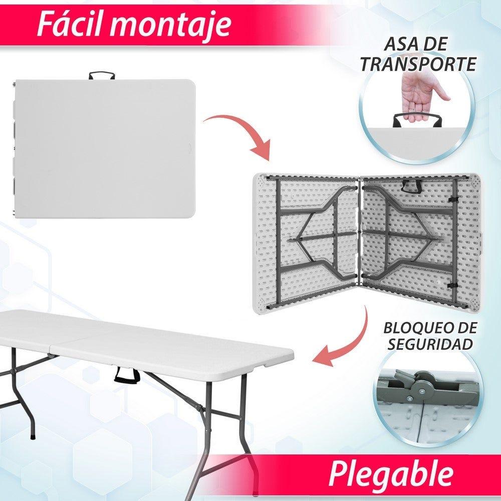 Lolahome Mesa Plegable De Acero Anticorrosión Y HDPE (De 180x70x74 Cm). Resistente Fácil Transporte Fácil Montaje. Ideal Acampadas Picnic Catering Jardín Terraza