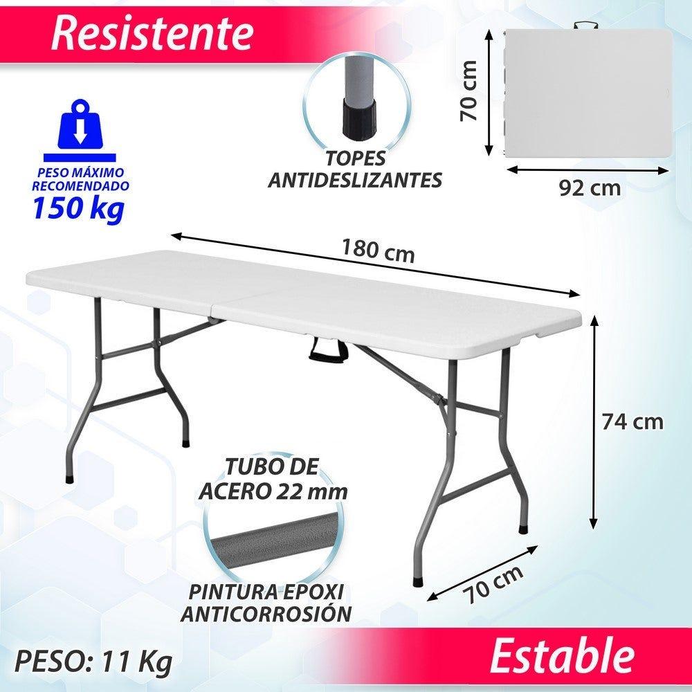 lolahome Mesa Plegable de acero Anticorrosión y HDPE (De 180x70x74 cm). Resistente fácil transporte fácil Montaje. Ideal Acampadas Picnic Catering Jardín Terraza