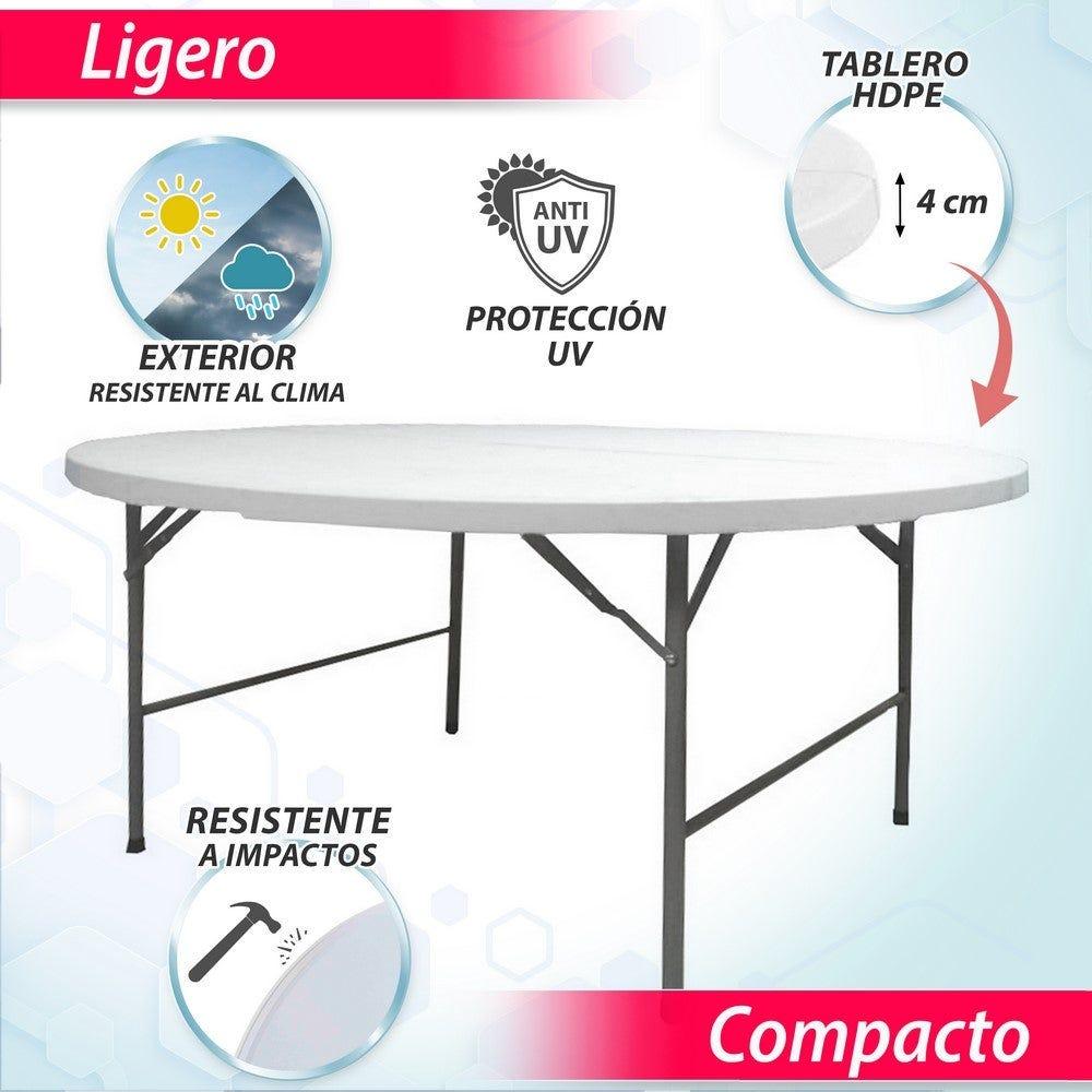 Lolahome Mesa Plegable De Acero Anticorrosión Y HDPE (De Ø 122x74 Cm). Resistente Fácil Transporte Fácil Montaje. Ideal Acampadas Picnic Catering Jardín Terraza