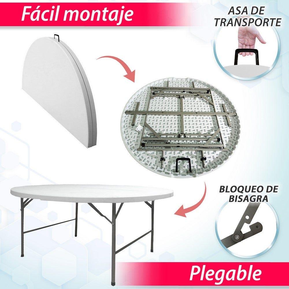 Lolahome Mesa Plegable De Acero Anticorrosión Y HDPE (De Ø 122x74 Cm). Resistente Fácil Transporte Fácil Montaje. Ideal Acampadas Picnic Catering Jardín Terraza