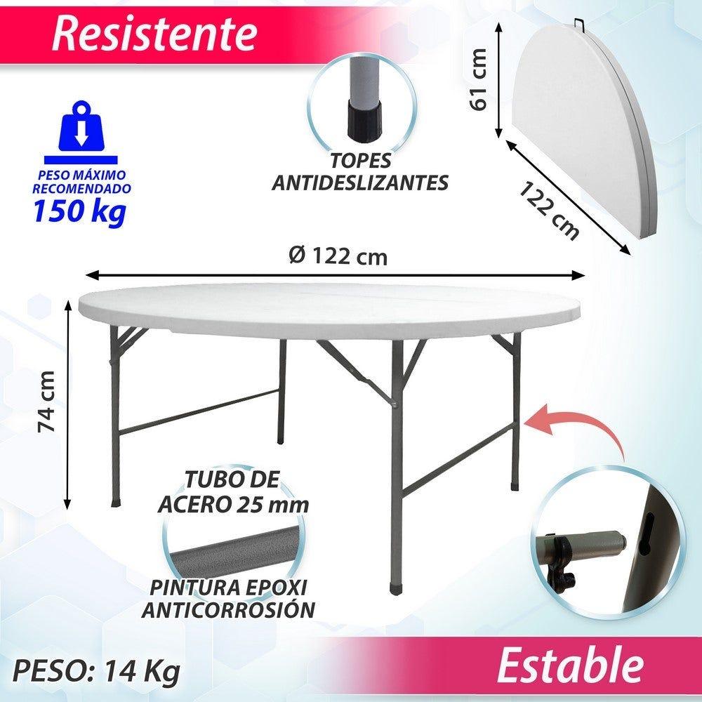 lolahome Mesa Plegable de acero Anticorrosión y HDPE (De Ø 122x74 cm). Resistente fácil transporte fácil Montaje. Ideal Acampadas Picnic Catering Jardín Terraza