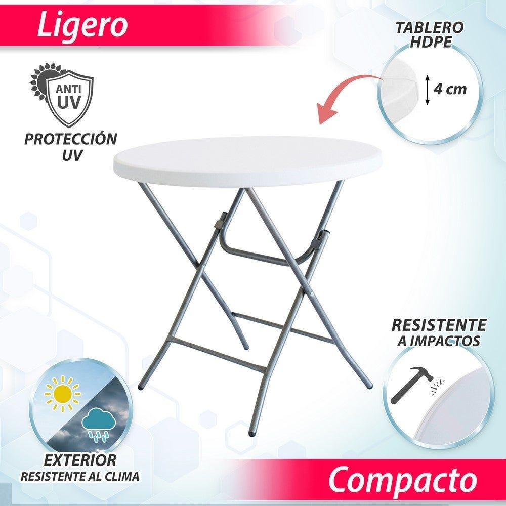 Lolahome Mesa Plegable De Acero Anticorrosión Y HDPE (De Ø 80x74 Cm). Resistente Fácil Transporte Fácil Montaje. Ideal Acampadas Picnic Catering Jardín Terraza