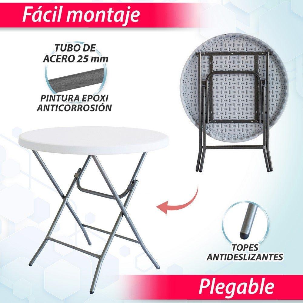 Lolahome Mesa Plegable De Acero Anticorrosión Y HDPE (De Ø 80x74 Cm). Resistente Fácil Transporte Fácil Montaje. Ideal Acampadas Picnic Catering Jardín Terraza