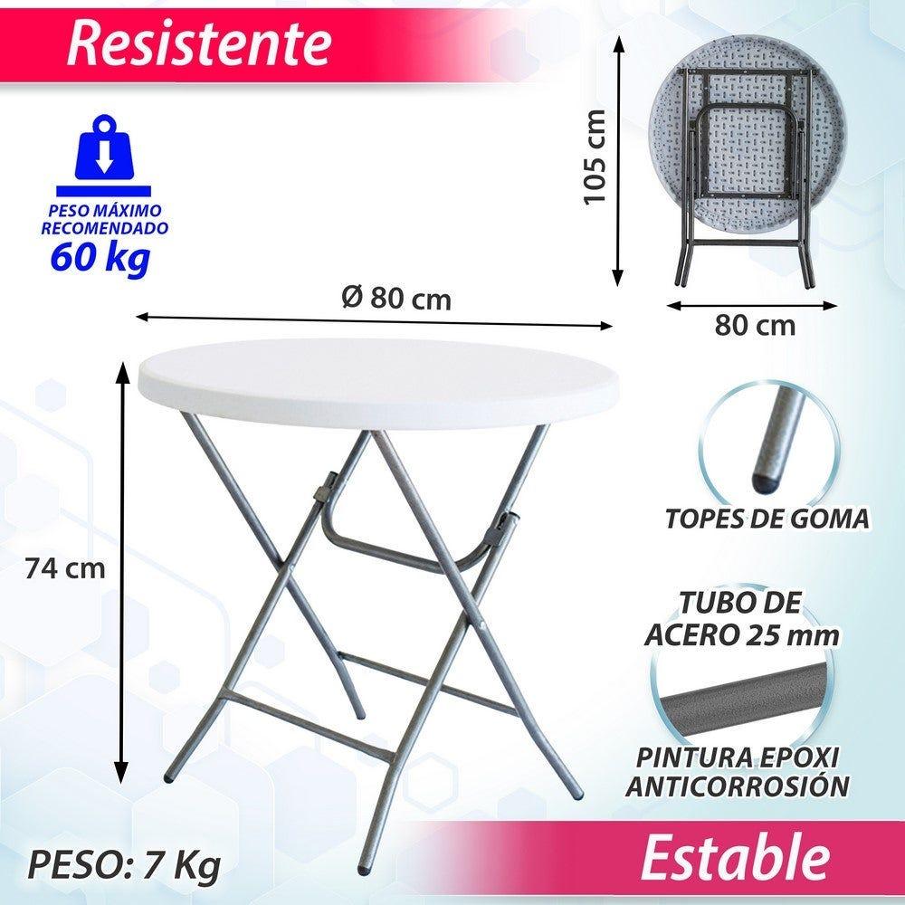 lolahome Mesa Plegable de acero Anticorrosión y HDPE (De Ø 80x74 cm). Resistente fácil transporte fácil Montaje. Ideal Acampadas Picnic Catering Jardín Terraza