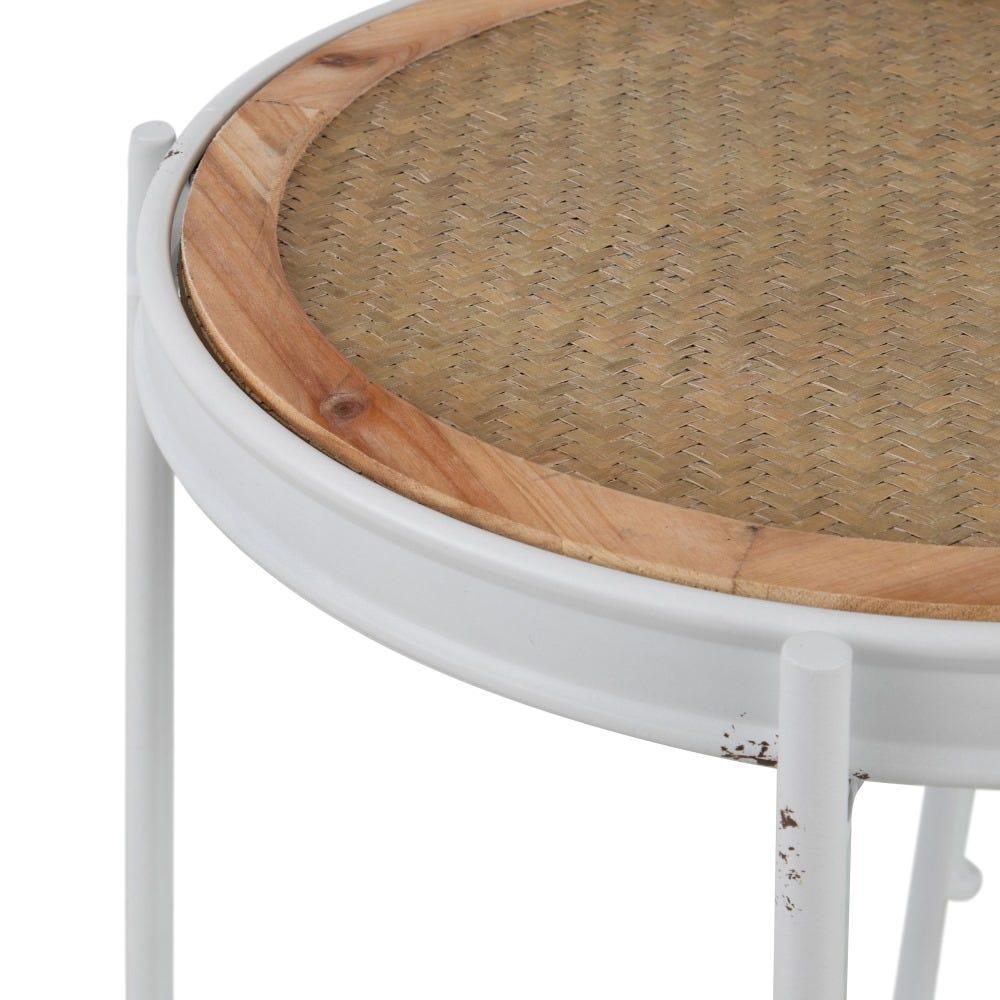 lolahome Mesita bandeja envejecida de hierro blanco y natural de Ø 50x53 cm