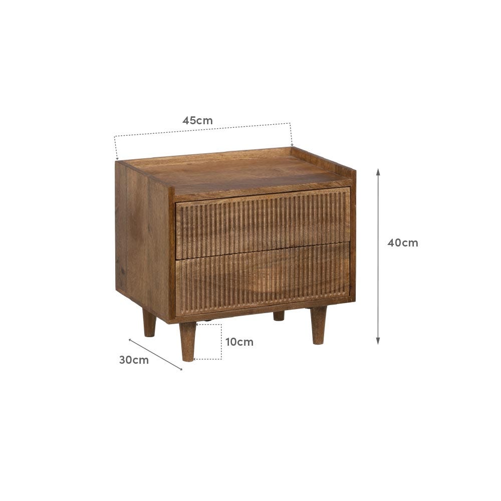 Lolahome Mesita De Noche 2 Cajones Tallada De Madera De Mango Natural De 45x30x40 Cm