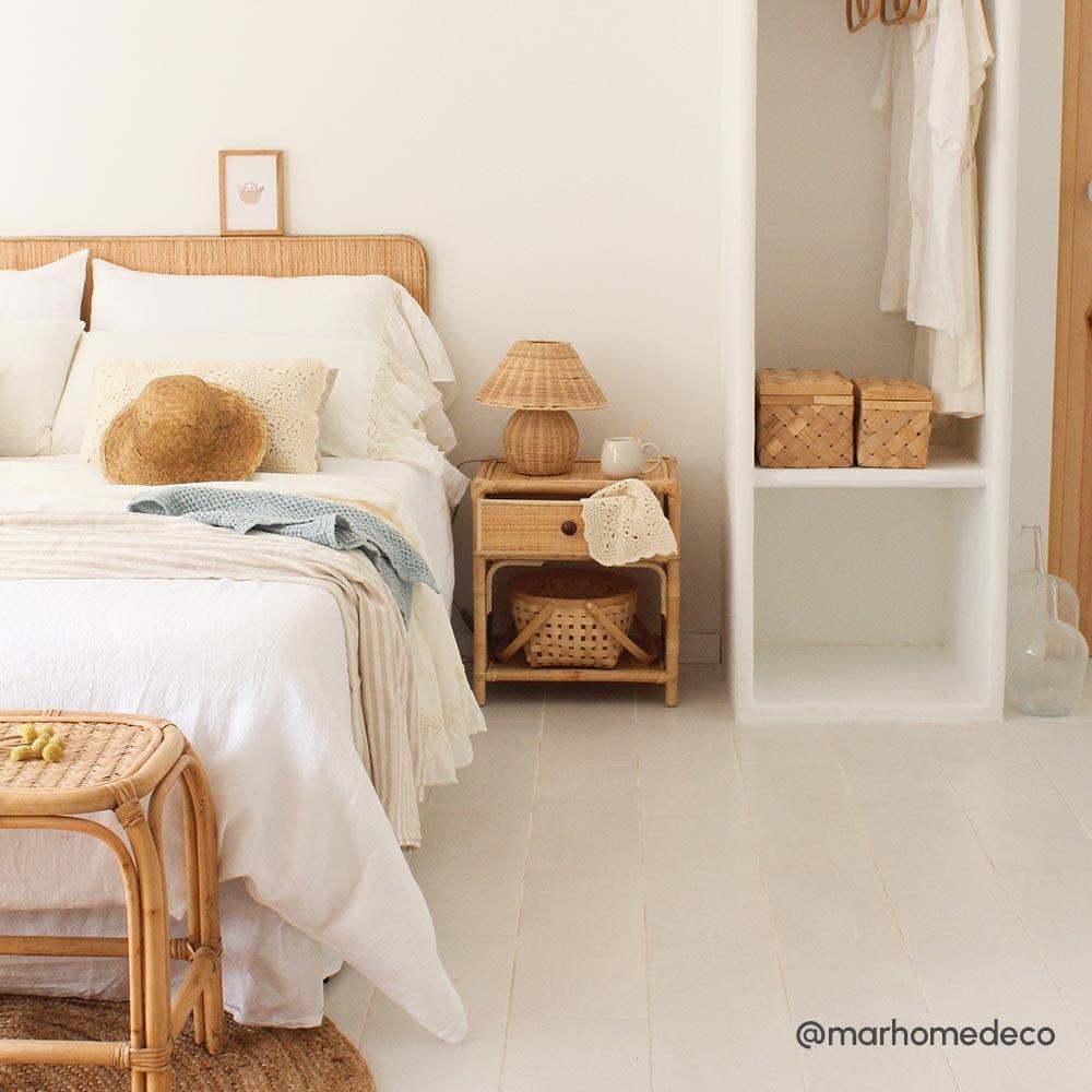 Lolahome Mesita De Noche De 1 Cajón De Rejilla De Ratán Natural De 45x35x50 Cm