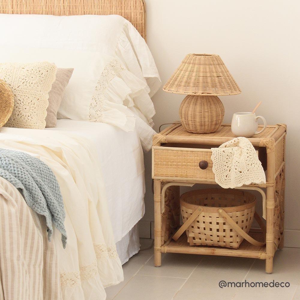 lolahome Mesita de noche de 1 cajón de rejilla de ratán natural de 45x35x50 cm