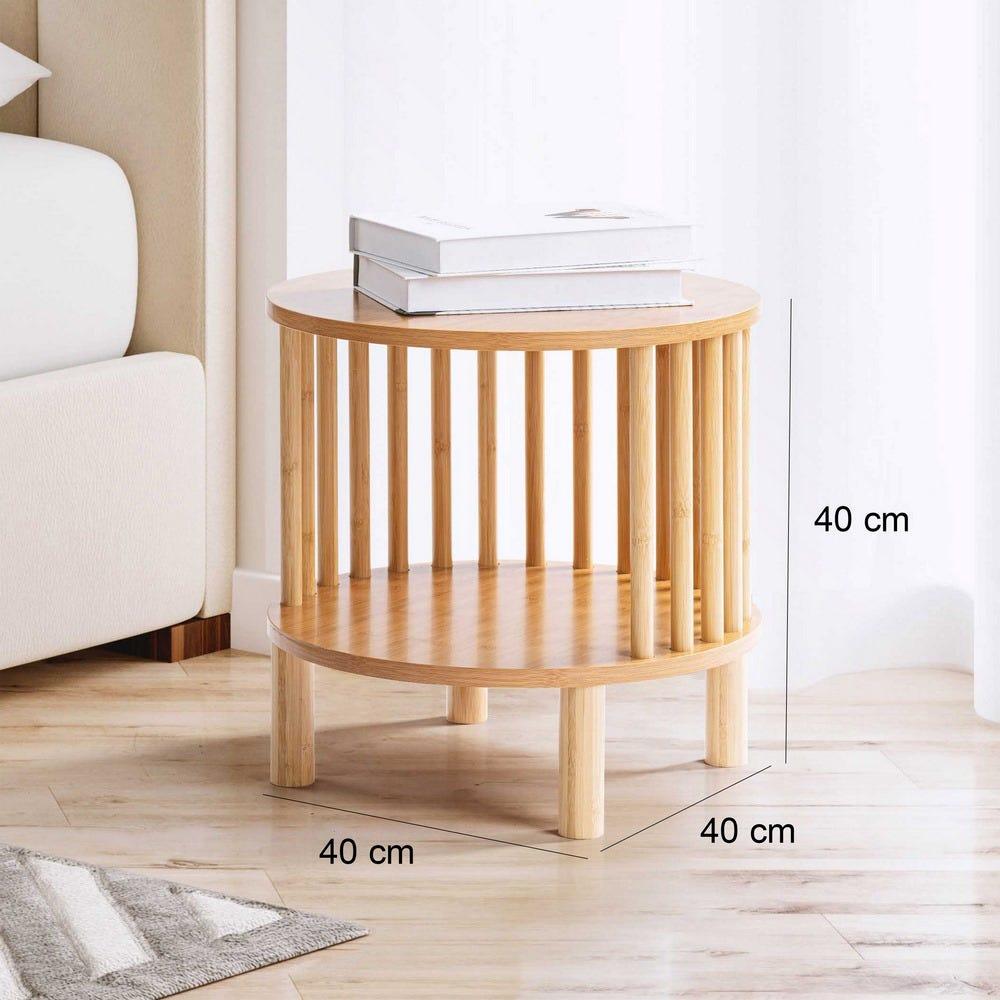 Lolahome Mesita Redonda De Varillas De Bambú Y MDF Natural De Ø 40x40 Cm