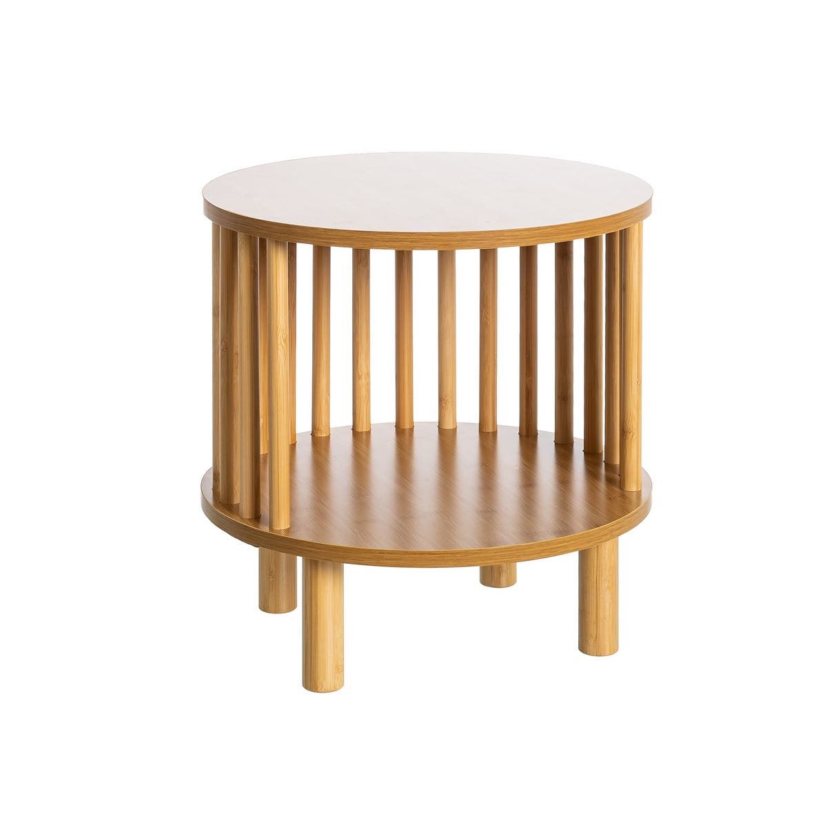 lolahome Mesita redonda de varillas de bambú y MDF natural de Ø 40x40 cm