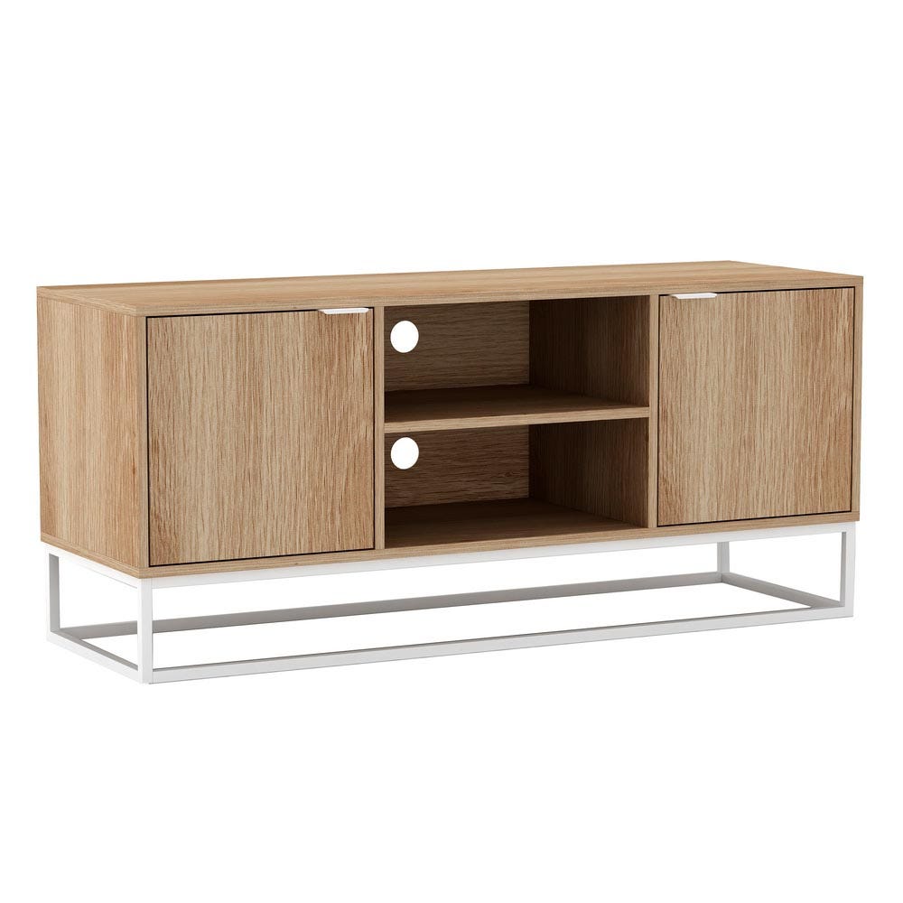lolahome Mueble TV de metal y tablero beige cubo de 120x39x52 cm
