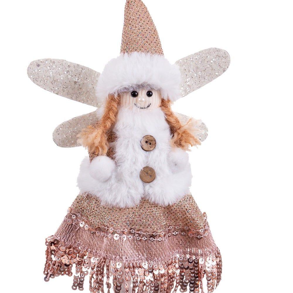 lolahome Muñeco de Navidad ángel de tela y polyfoam blanco y marrón de 36 cm