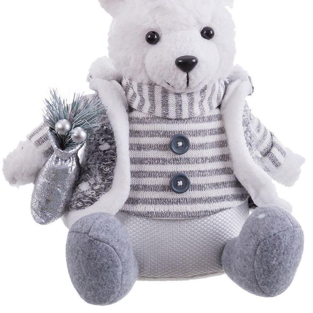 Lolahome Muñeco De Navidad Oso Con Sombrero Blanco Y Gris De Tela De 28 Cm