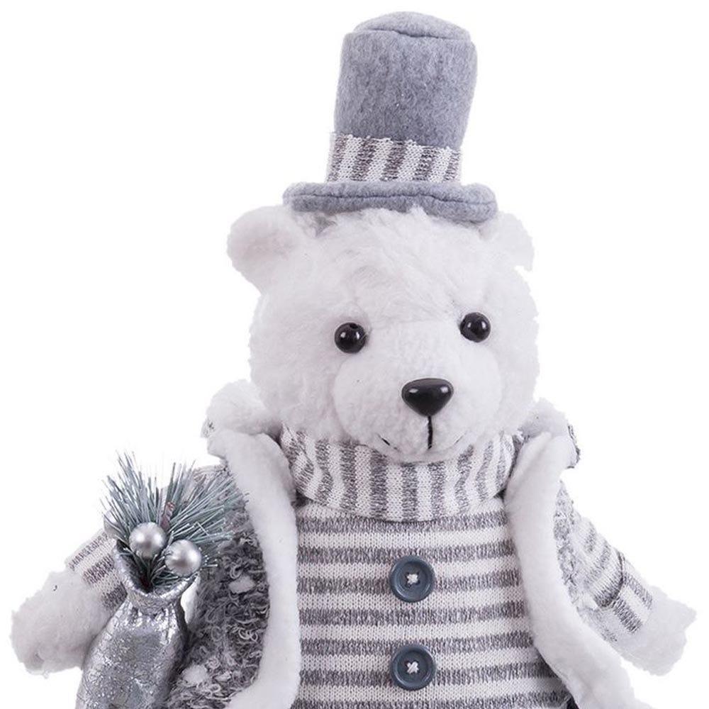 lolahome Muñeco de Navidad oso con sombrero blanco y gris de tela de 28 cm
