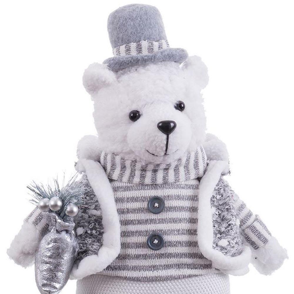lolahome Muñeco de Navidad oso de pie blanco y gris de tela de 33 cm