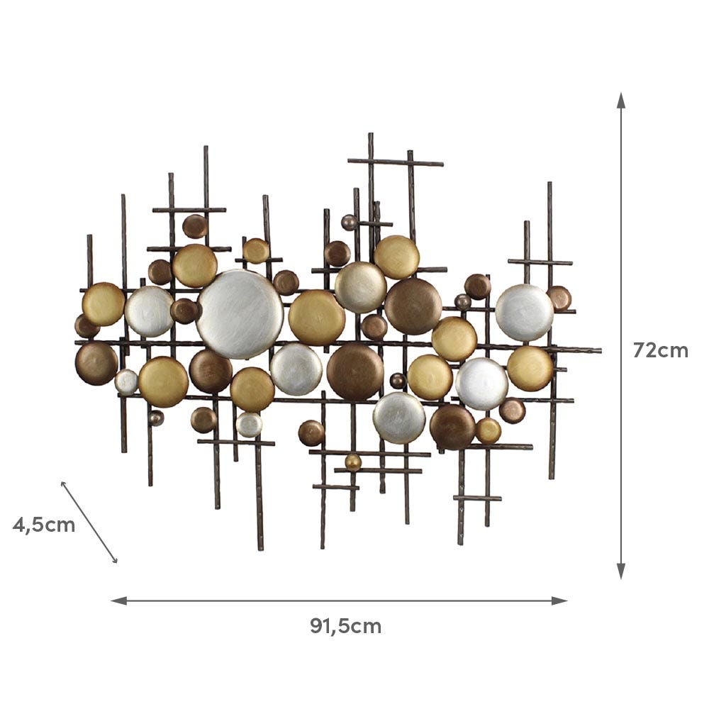 lolahome Mural círculos de metal dorado y plateado de 91x72 cm
