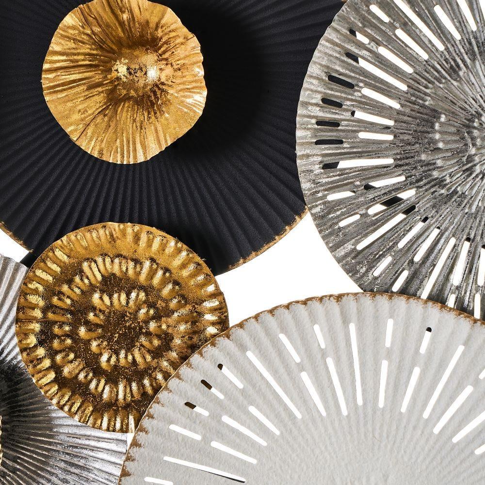 Lolahome Mural De Círculos De Hierro Negro Y Dorado De 122x50 Cm