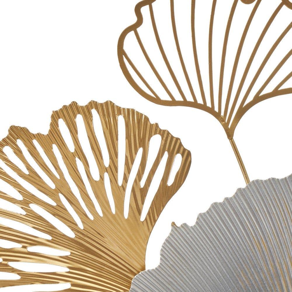 lolahome Mural flores con círculos de metal dorado y plateado de 100x66 cm