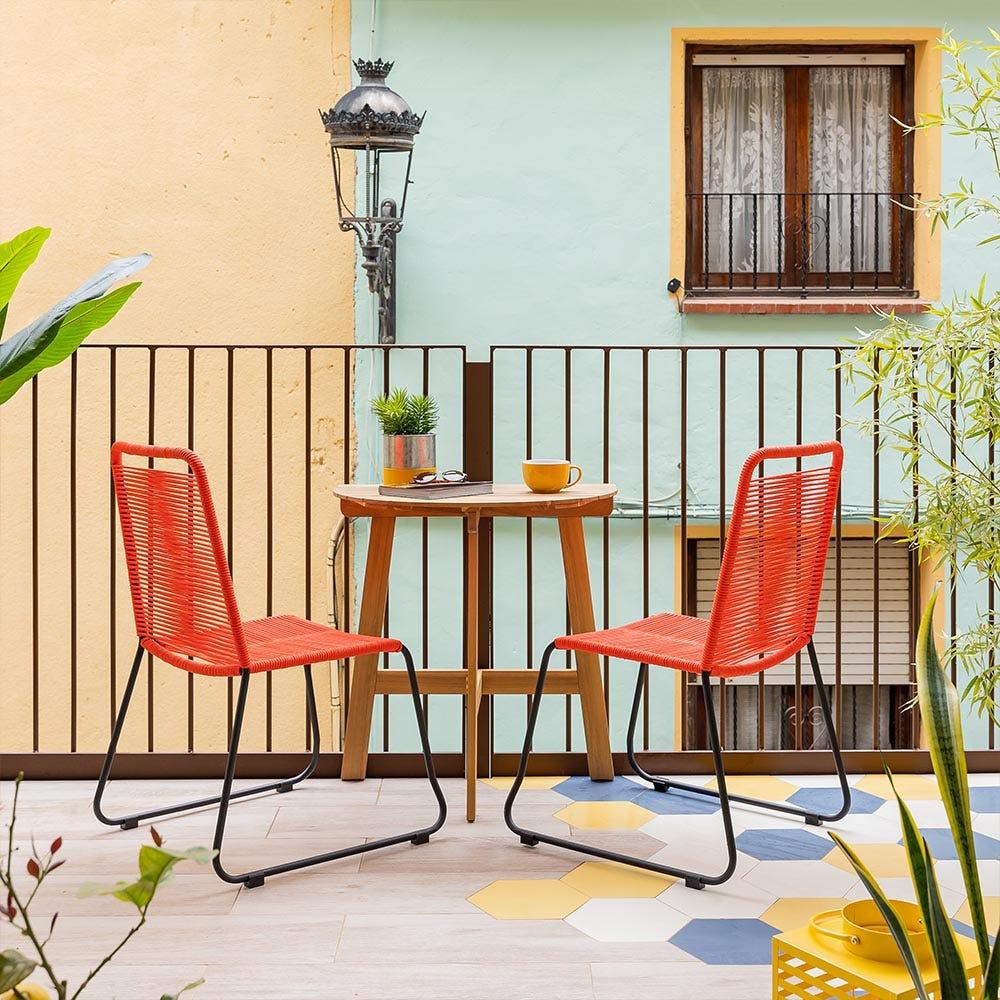 lolahome Pack de 4 sillas de jardín Antea apilables ergonómicas de cuerda y acero