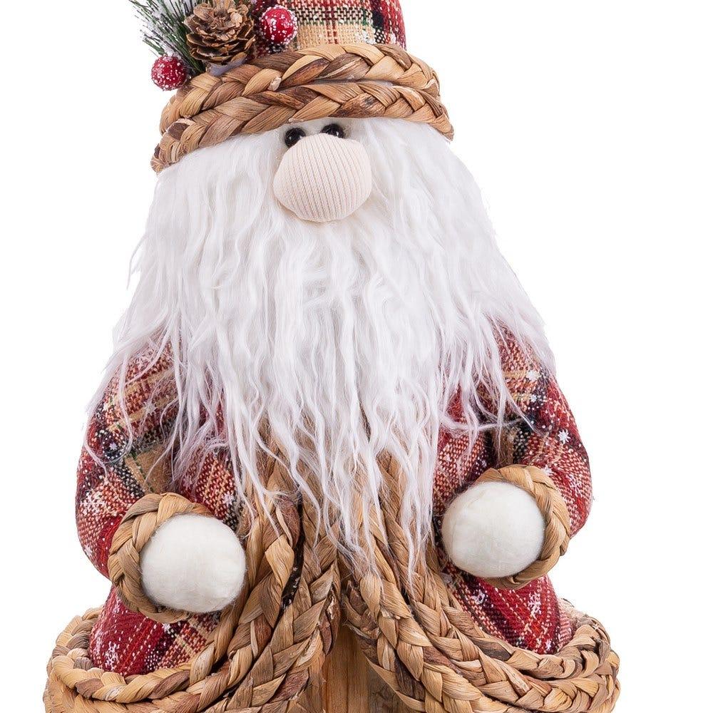 lolahome Papá Noel de ratán trenzado natural y polyfoam blanco de 50 cm