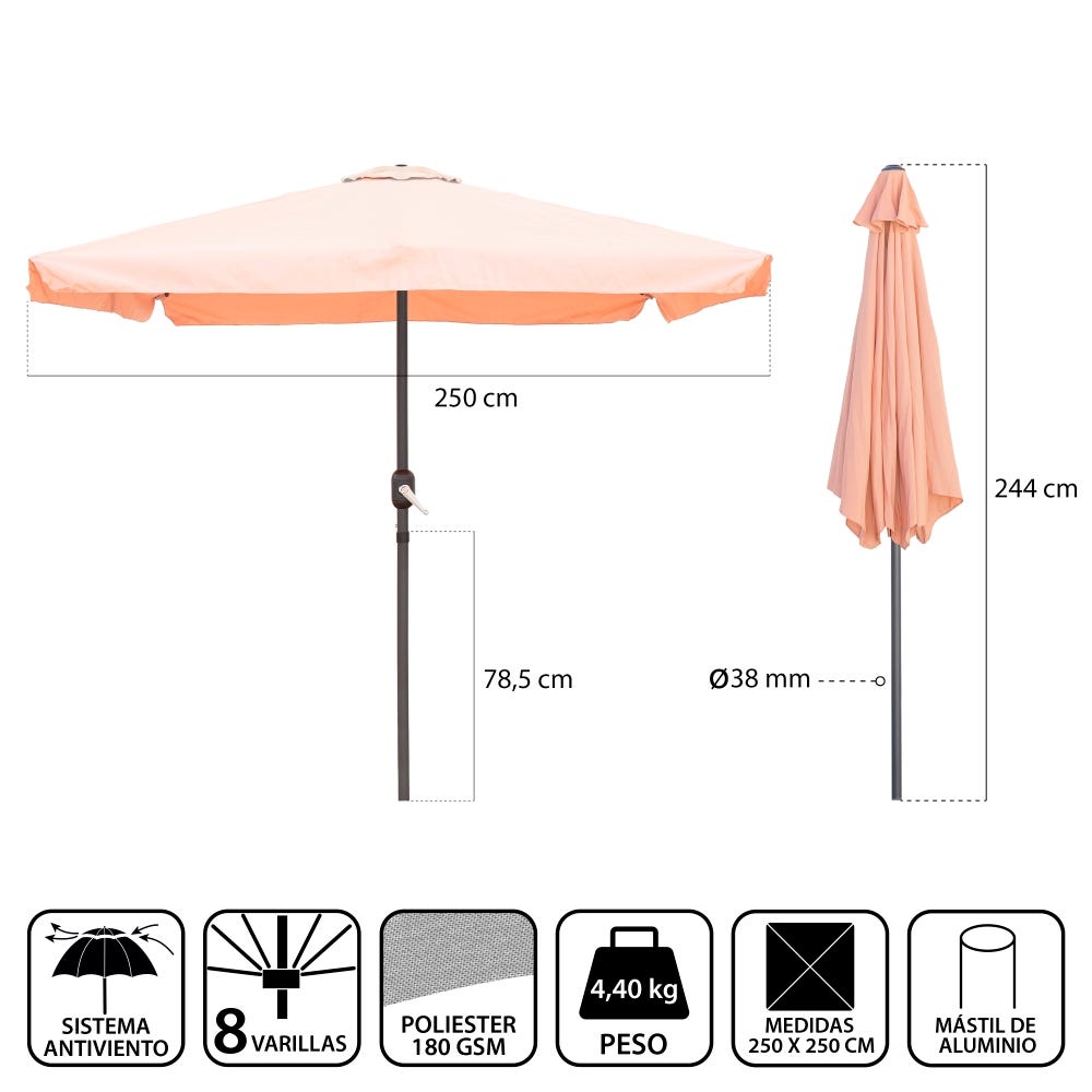 lolahome Parasol Monty de manivela de 250x250 cm beige