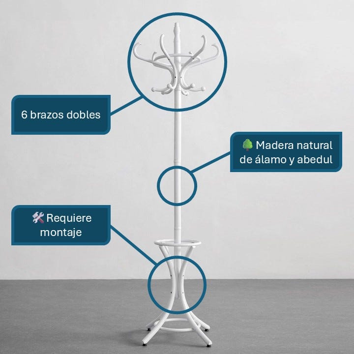 Lolahome Perchero De Pie Thonet 12 Brazos Con Paragüero