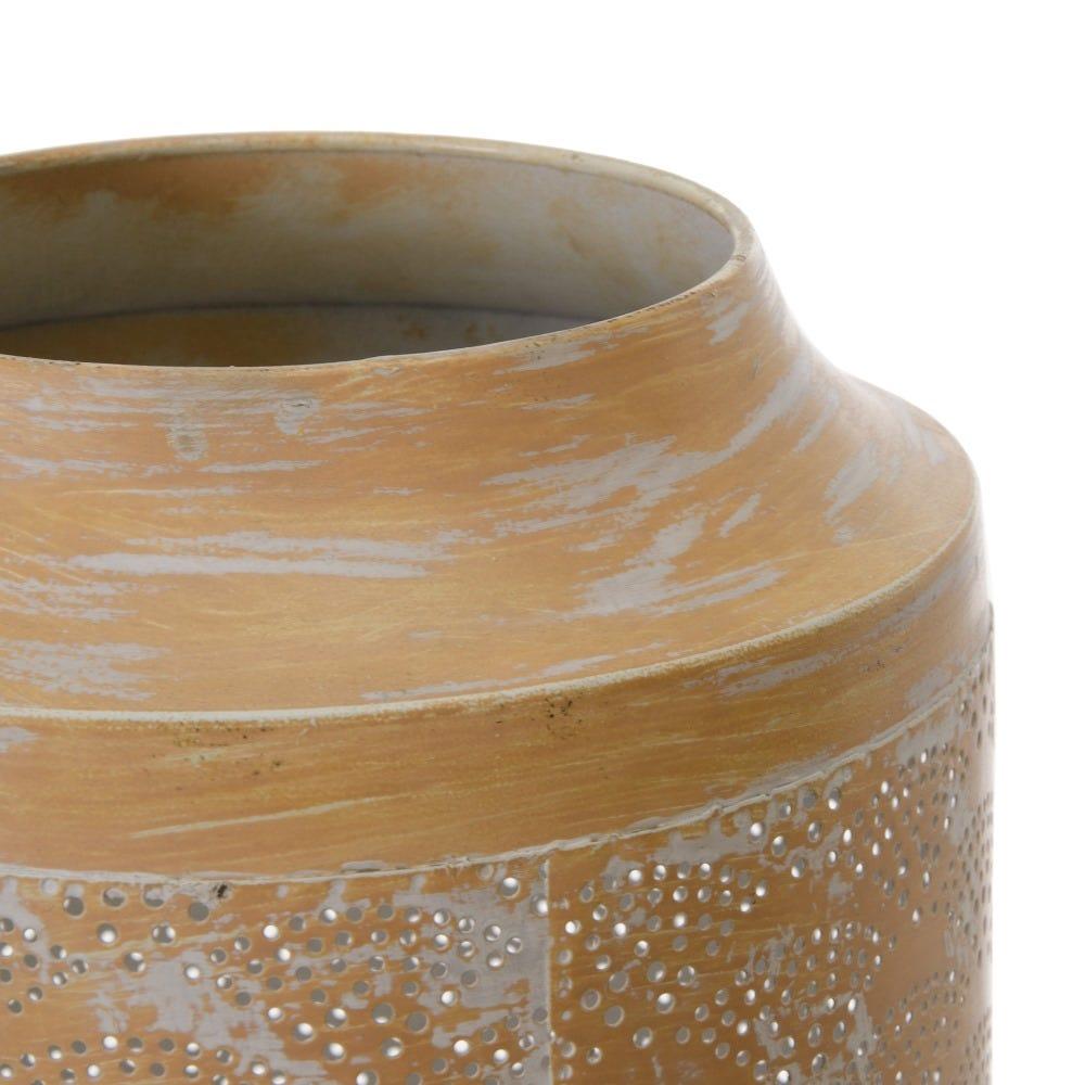 Lolahome Portavelas Calado Blanco Y Natural De Metal De Ø 26x65 Cm