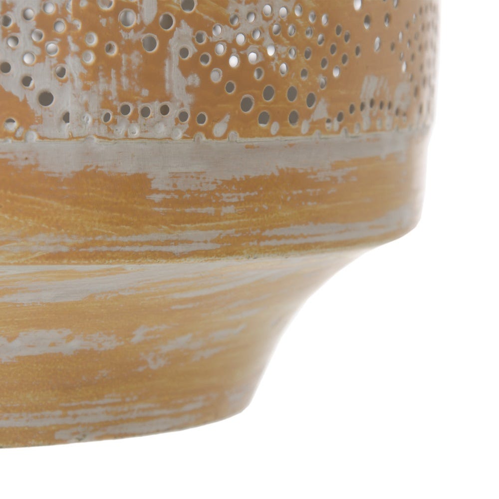 Lolahome Portavelas Calado Blanco Y Natural De Metal De Ø 26x65 Cm