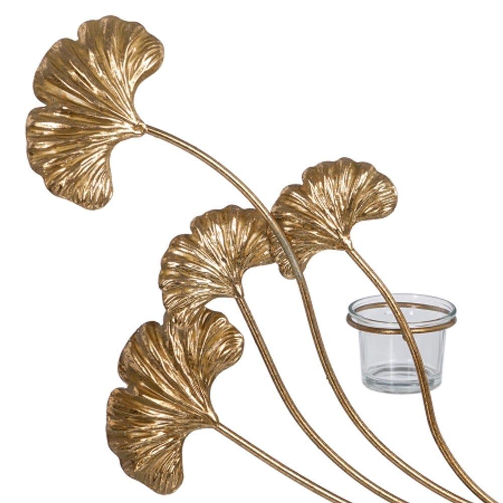 lolahome Portavelas de hojas de metal dorado envejecido de 55x43 cm