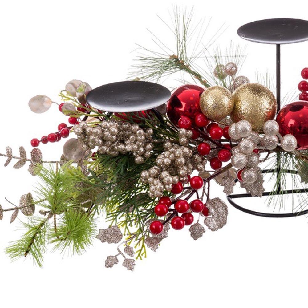 Lolahome Portavelas De Navidad Triple Dorado De Metal Con Acebo De 150 Cm