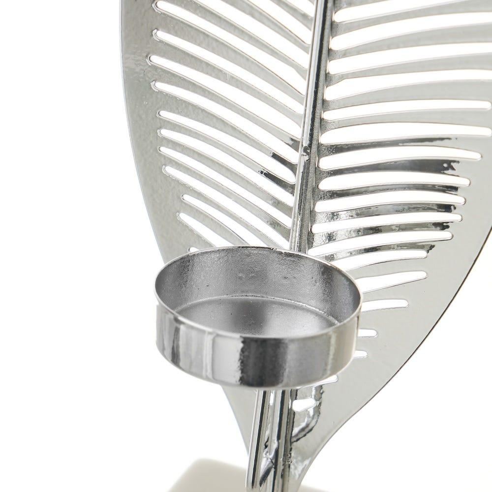 Lolahome Portavelas Hoja Plateado De Metal Y Cerámica De 8x8x31 Cm